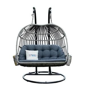 DIRECT WICKER Bobi Beige Wicker Double Seat Patio Swing Chair with Gray Cushion PAH-2120 | The Home Depot