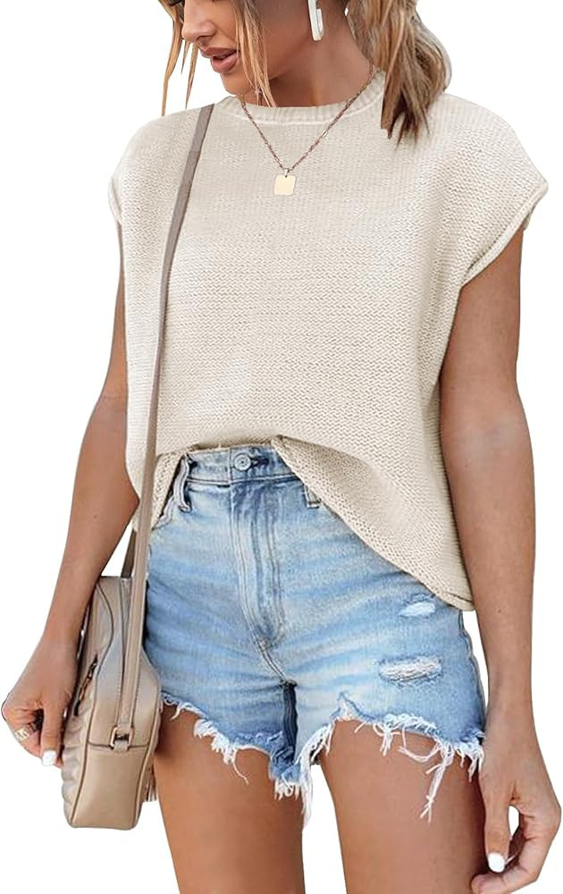 Cap Sleeve Summer Tops Waffle Knit Sweater Shirts for Women Basic Tank Tops | Amazon (US)