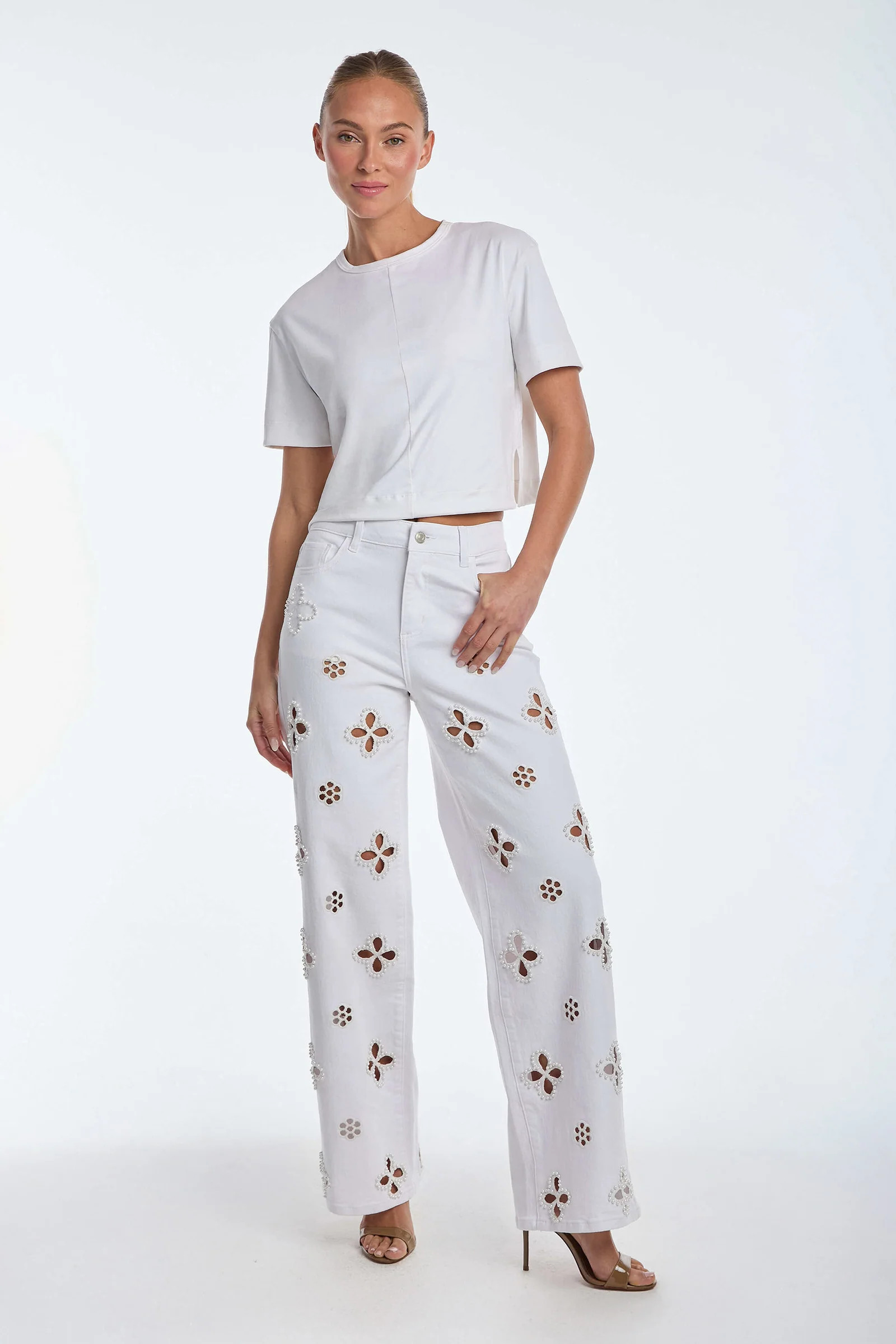 Kaia Pearl High Rise Jean - White | The Noli Shop