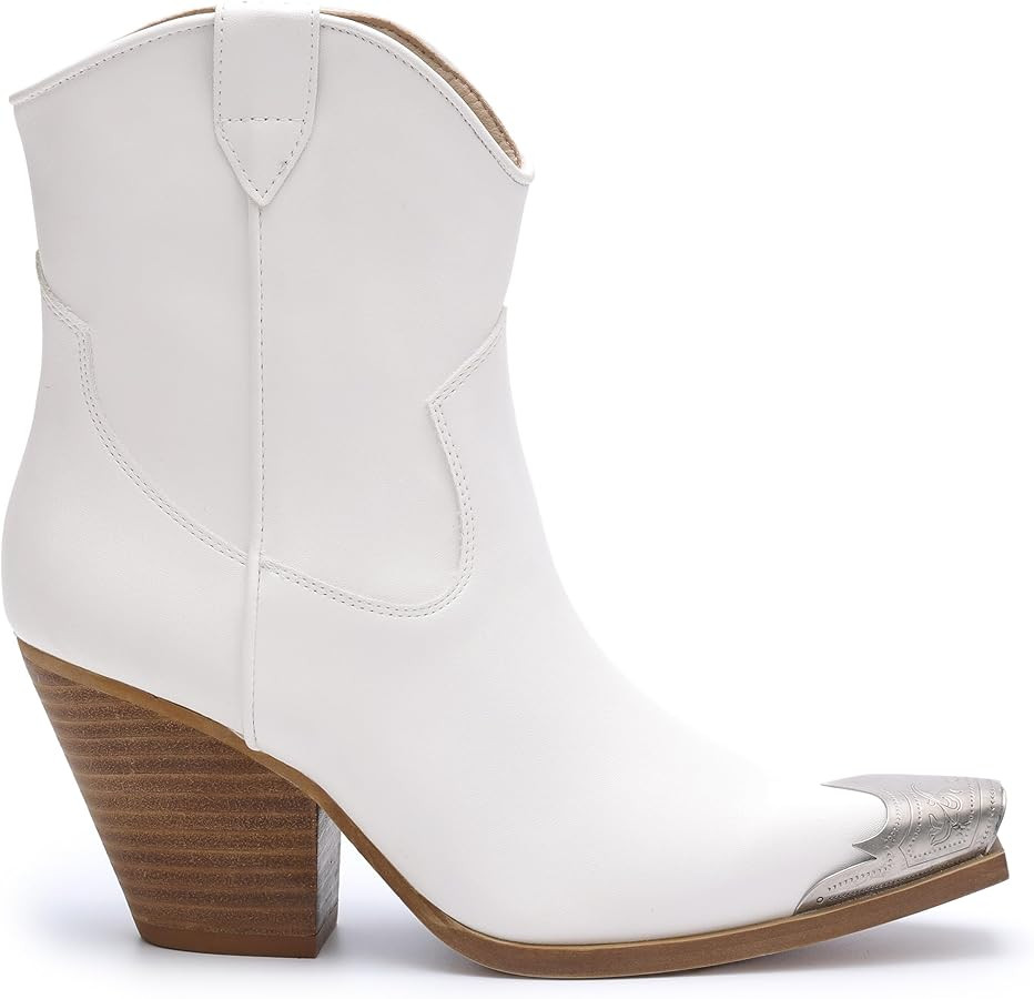 Mi.iM Brayden Chunky Heel Metal Pointed Toe Zip Ankle Boots | Amazon (US)