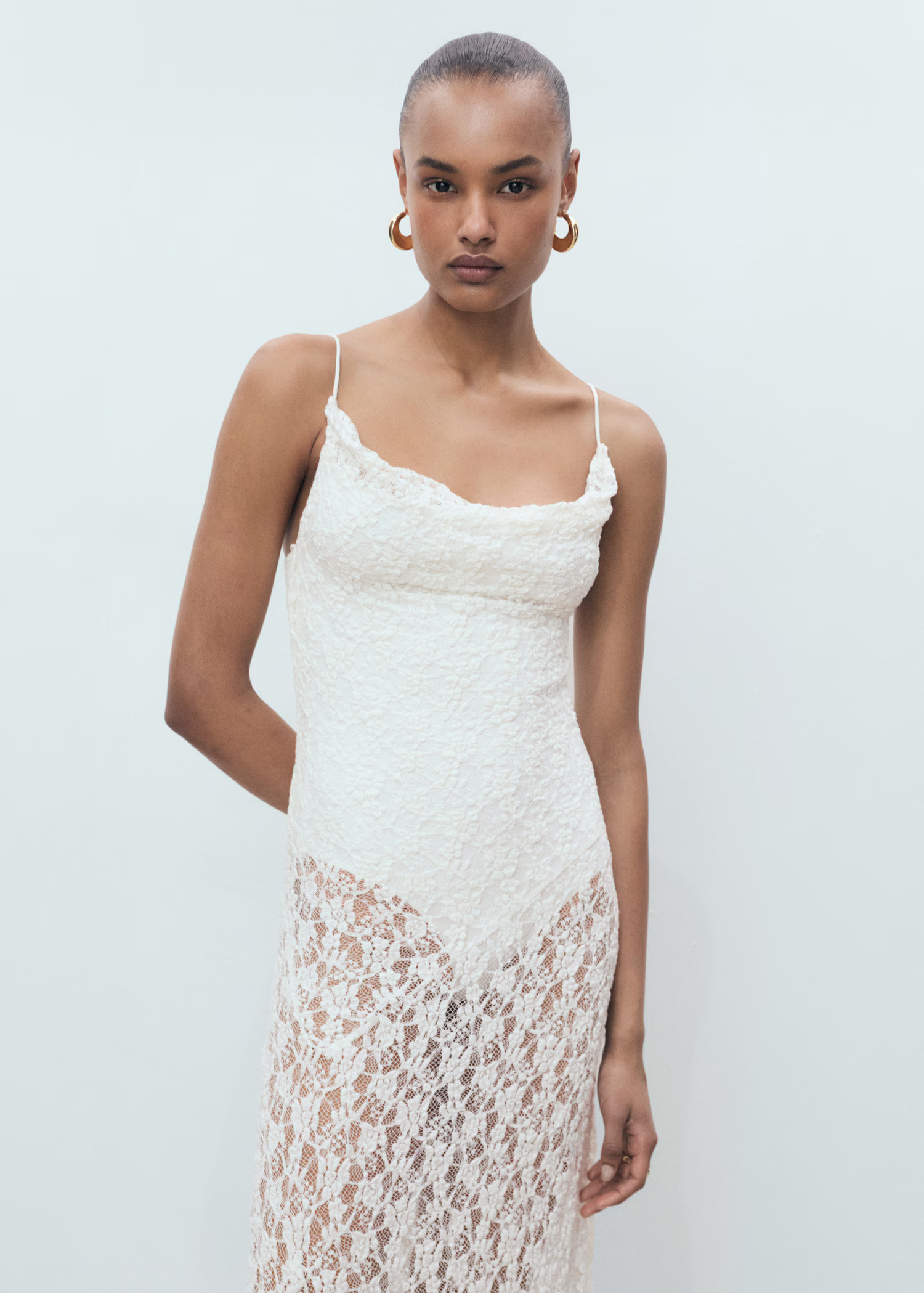 Lace dress with draped neck - Women | MANGO USA | Mango (US/MX/AU)