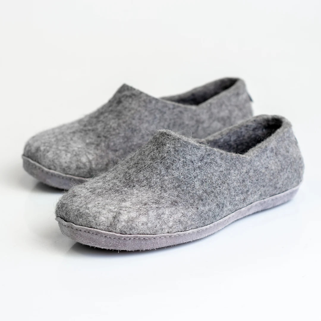 Men's Felted Wool Slippers: Gray Alpaca Ombre, Leather Sole - Etsy | Etsy (US)