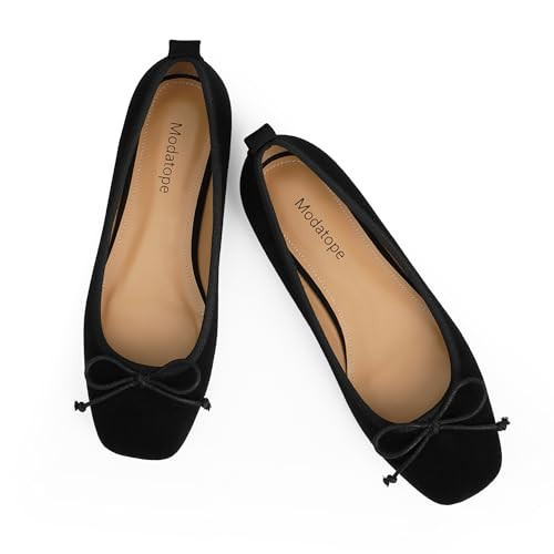 Modatope Womens Flats Ballet Ballerina Flats for Women, Suede Black, 11 | Amazon (US)