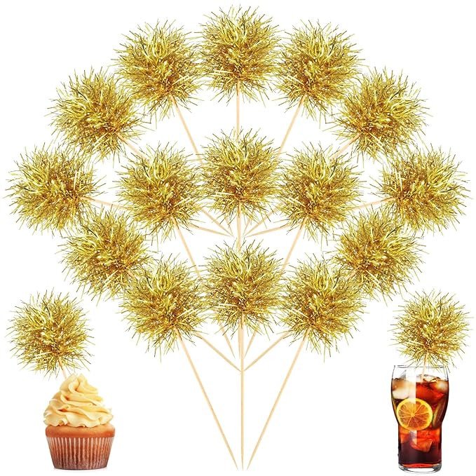 Chinco 100 Pcs Foil Firework Cupcake Toppers Sparkle Tinsel Cake Toppers Cake Decoration Cocktail... | Amazon (US)