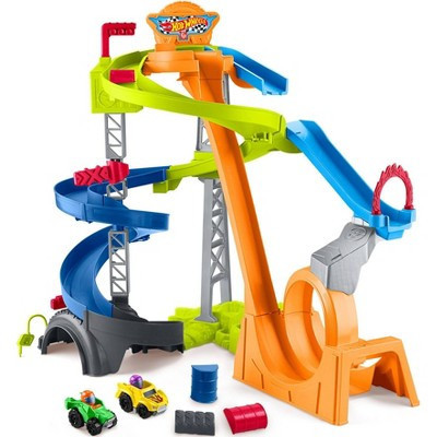 Fisher-Price Little People Hot Wheels Spiral Stunt Speedway Toddler Race Track Playset 2 Toy Cars | Target
