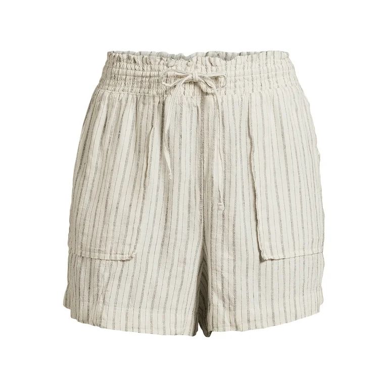 Time and Tru Women's Linen Blend Shorts with Smocked Waist, Sizes XS-XXXL | Walmart (US)