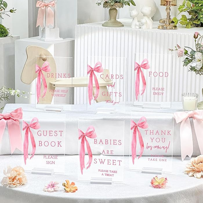 Vercraft 6 Pcs Pink Bow Baby Shower Table Decorations Take One Sign Thank You Acrylic Sign Center... | Amazon (US)