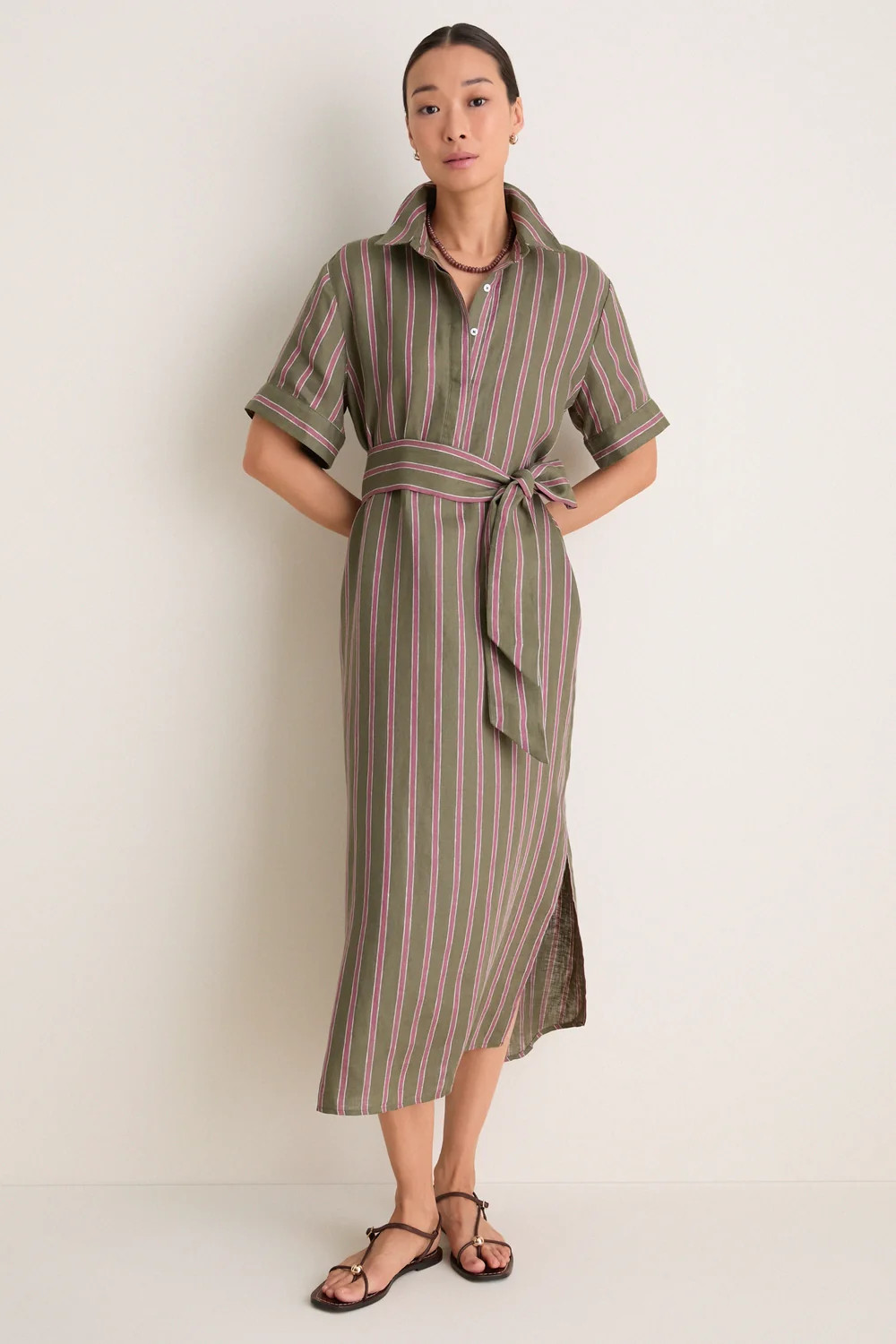 Olive and Raspberry Stripe Linen Milano Shirt Dress | Tuckernuck (US)