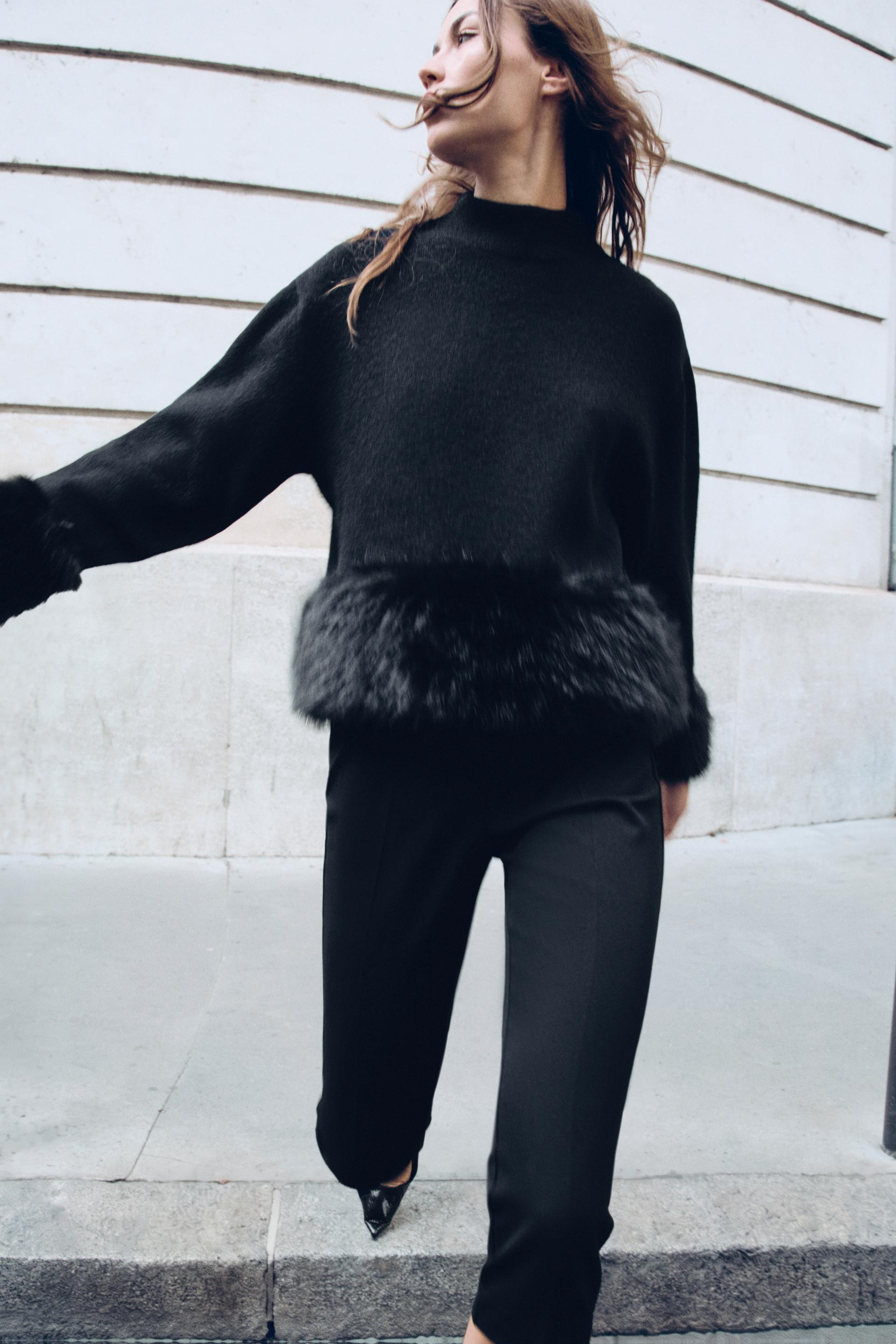 Zara - Wool And Alpaca Blend Jumper With V-Neck - Women - Navy Blue - Women | Zara US
