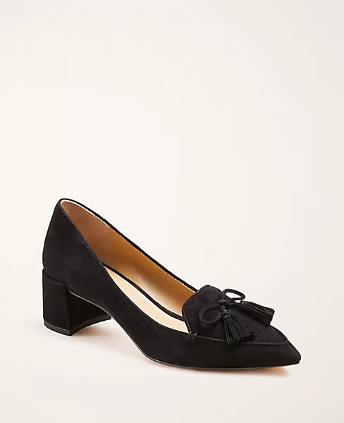 Rumer Suede Tassel Block Heel Pumps | Ann Taylor (US)