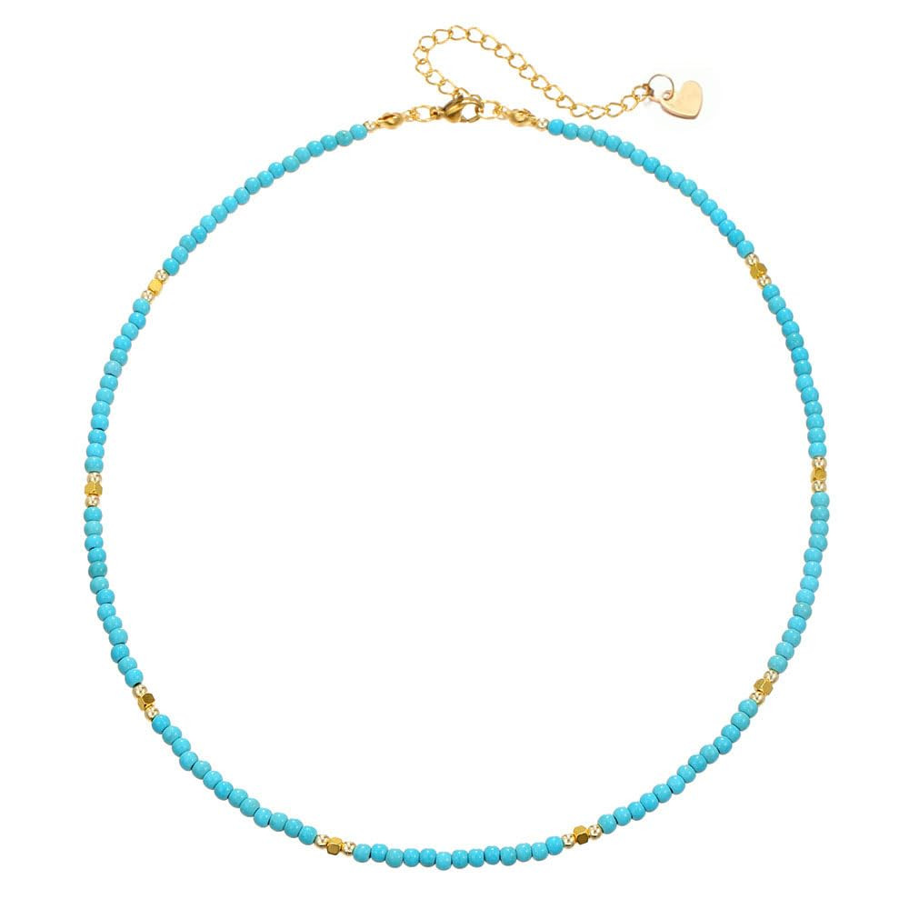 Gemstone Beaded Choker Spinel Lapis Lazuli Amethyst Turquoise 14" Necklace for Women Gold Stainle... | Amazon (US)