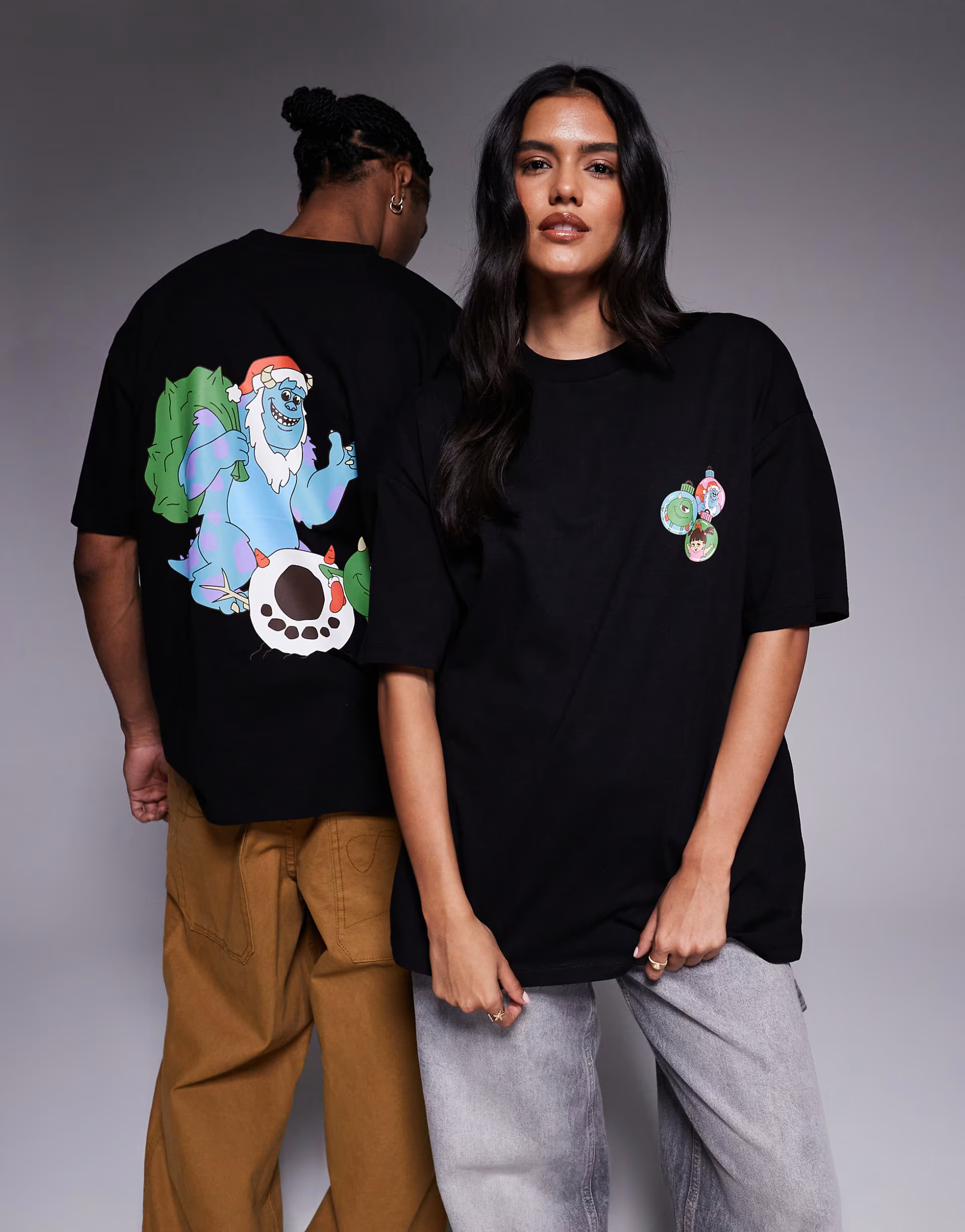 ASOS DESIGN Disney Pixar Christmas Unisex oversized t-shirt with Monsters Inc. prints in black | ... | ASOS (Global)