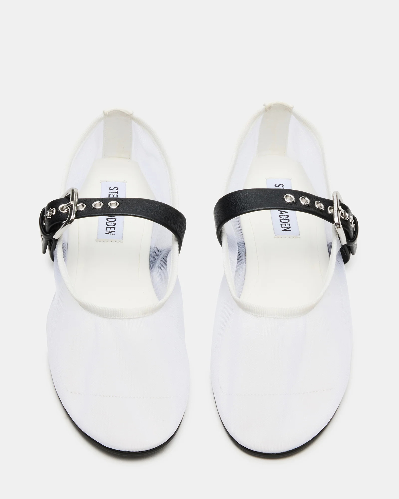 MITSY White/Black Mary Jane Mesh Ballet Women's Flat | Steve Madden (US)