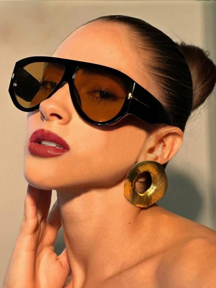 1pc Retro Fashion Large Frame Eyeglasses, Stylish Street Snap Modeling Personality Glasses Beach ... | SHEIN