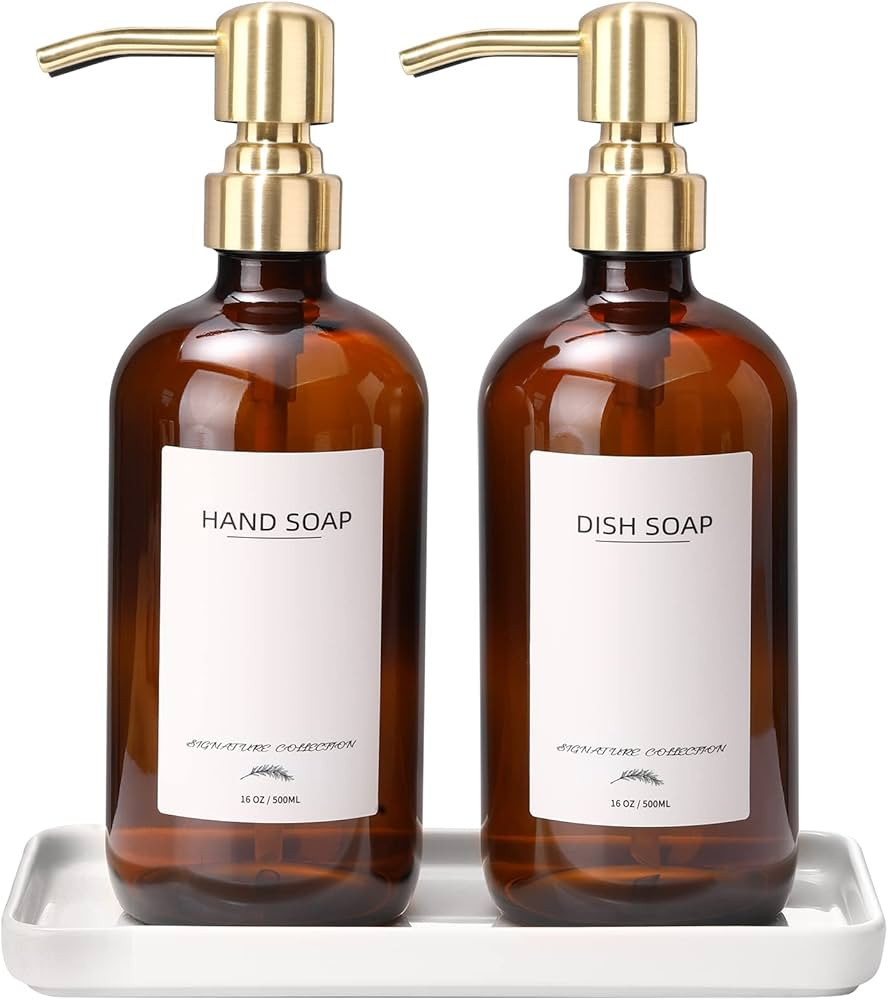 Glass Soap Dispenser with Ceramic Tray and Stainless Steel Pump, Kitchen Soap Dispenser Set with ... | Amazon (US)