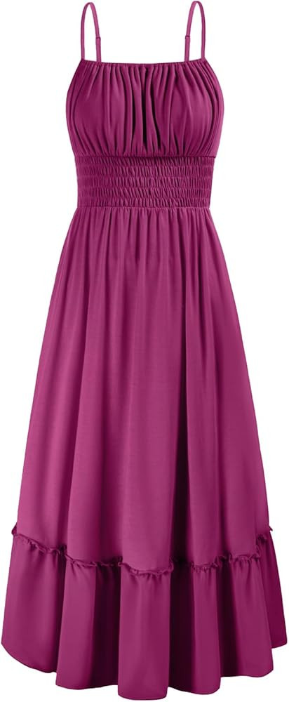 GRACE KARIN Womens 2025 Summer Maxi Dress Casual Sleeveless Spaghetti Strap Smocked Ruffle Beach ... | Amazon (US)