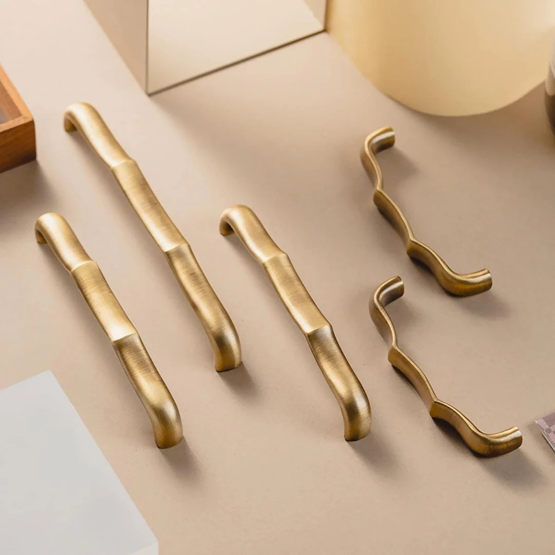 Wavy Aged Brass Cabinet Handles, Bamboo Antique Dresser Pulls, Curved Cabinet Pulls, Old Brass Dr... | Etsy (US)