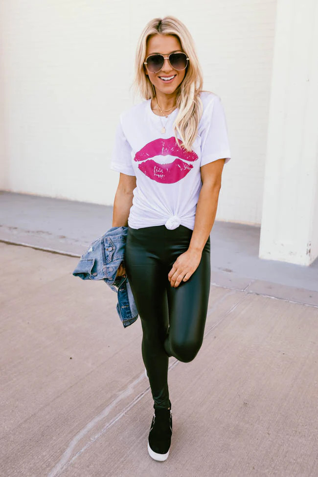 Kiss Me Lips White Graphic Tee | The Pink Lily Boutique