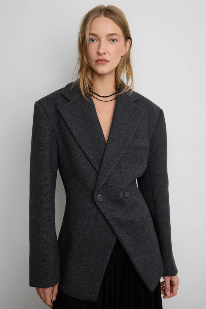 DOUBLE-BREASTED WOOL BLEND WAIST BLAZER COAT | OAK + FORT