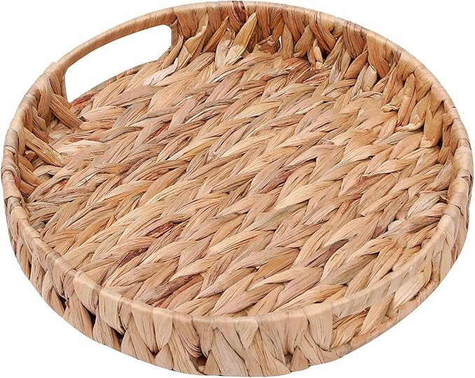 Coffee Table Tray Round Ottoman Tray Woven Serving Trays with Handles,Water Hyacinth Storage Bask... | Amazon (US)