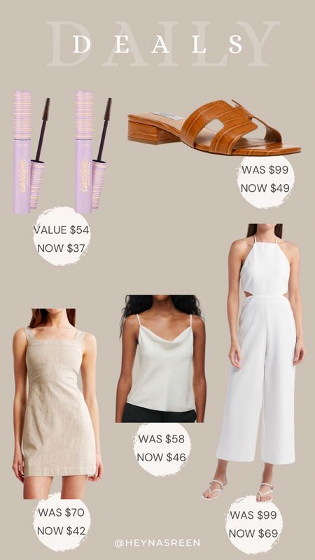 Daily deals on Tarte tubing mascara duo, Steven New York sandals, Abercrombie linen dress, Aritzia camisole, Mango jumpsuit 

#LTKSaleAlert