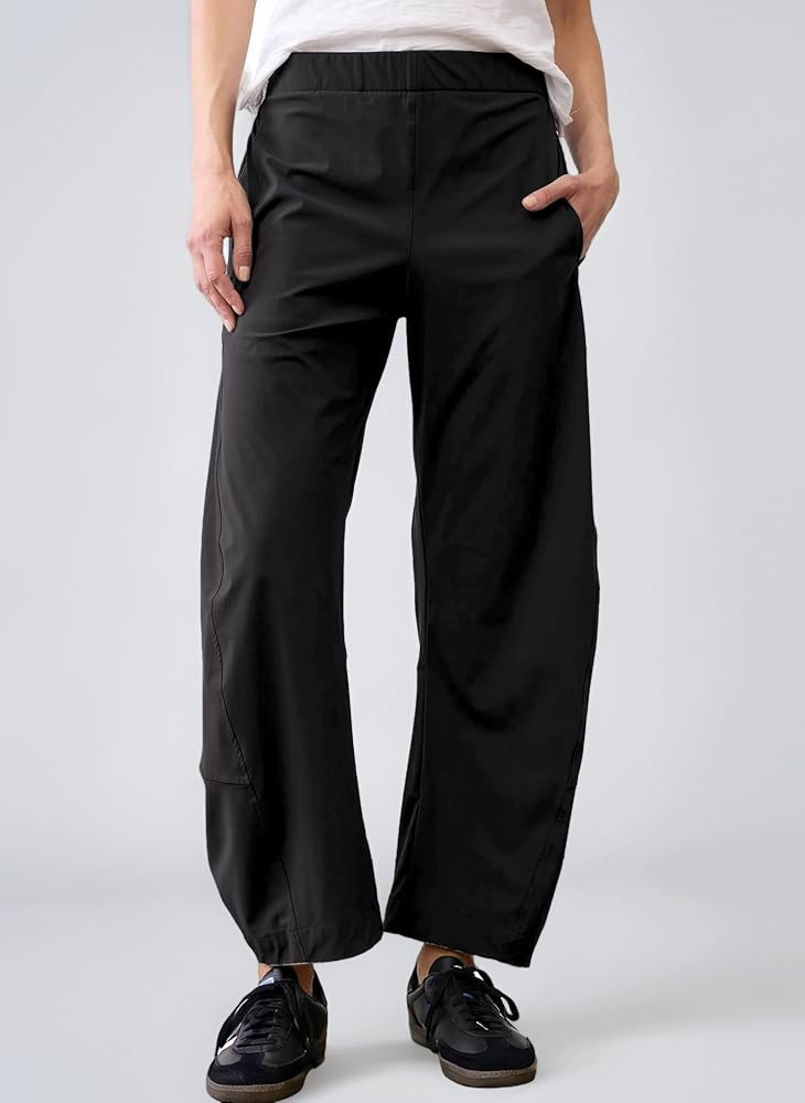 SeeLuNa Women Barrel Travel Pants Elastic Waistband Tapered Leg Baggy Mid Rise Work Trousers Loun... | Amazon (UK)