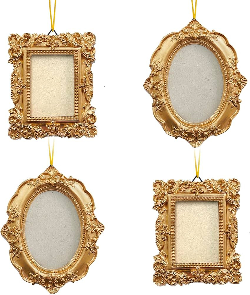 4 Pcs Mini Vintage Picture Frames Wall Hanging Gold Tiny Picture Frames Antique Small Oval Rectan... | Amazon (US)
