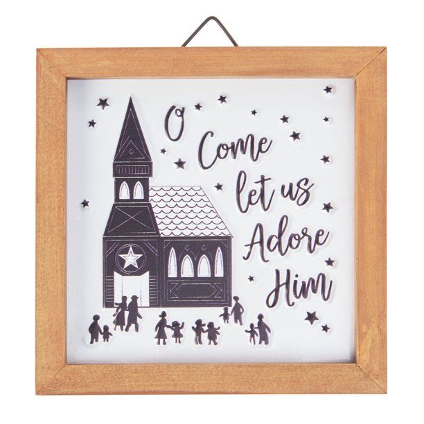 Holiday Time Framed Hanging Sign Decor, O Come Let Us Adore Him - Walmart.com | Walmart (US)