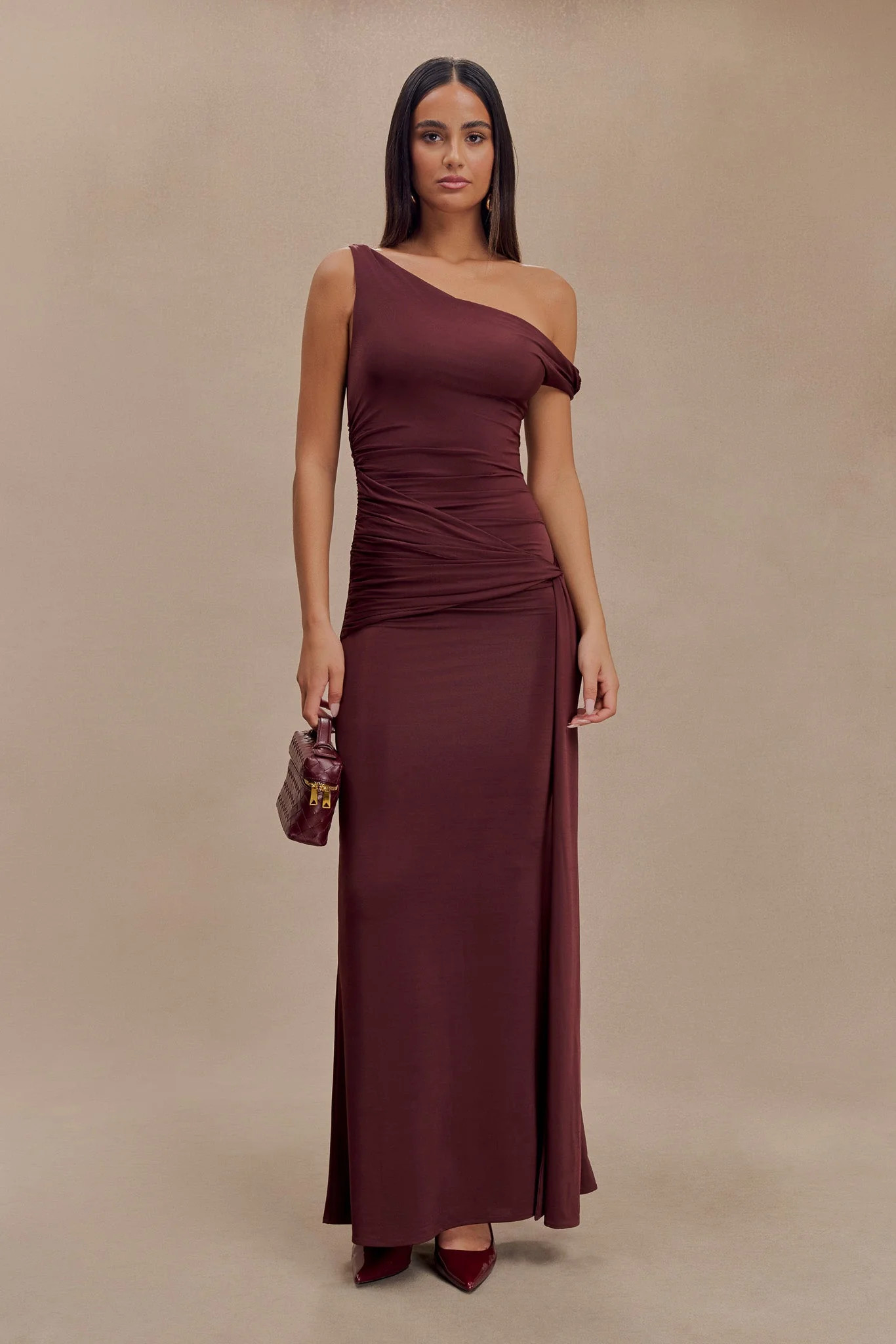 Aisnley Slinky Fishtail Maxi Dress - Mahogany | MESHKI US