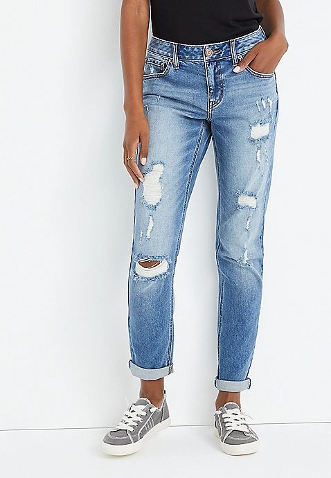 m jeans by maurices™ Boyfriend Mid Rise Ripped Jean | Maurices