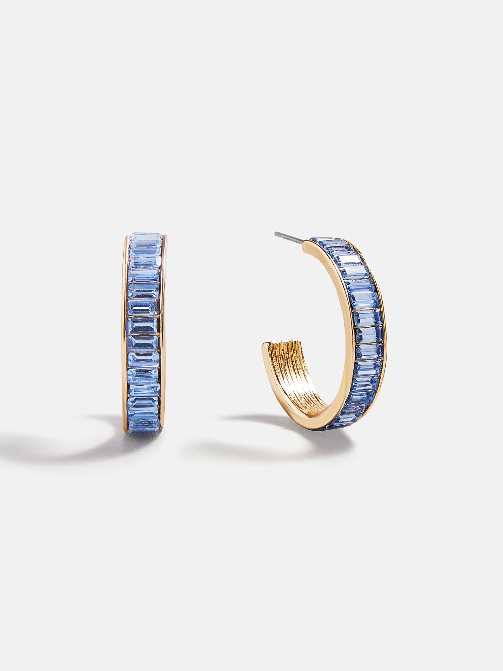 Game Day Baguette Hoop Earrings - Light Blue | BaubleBar