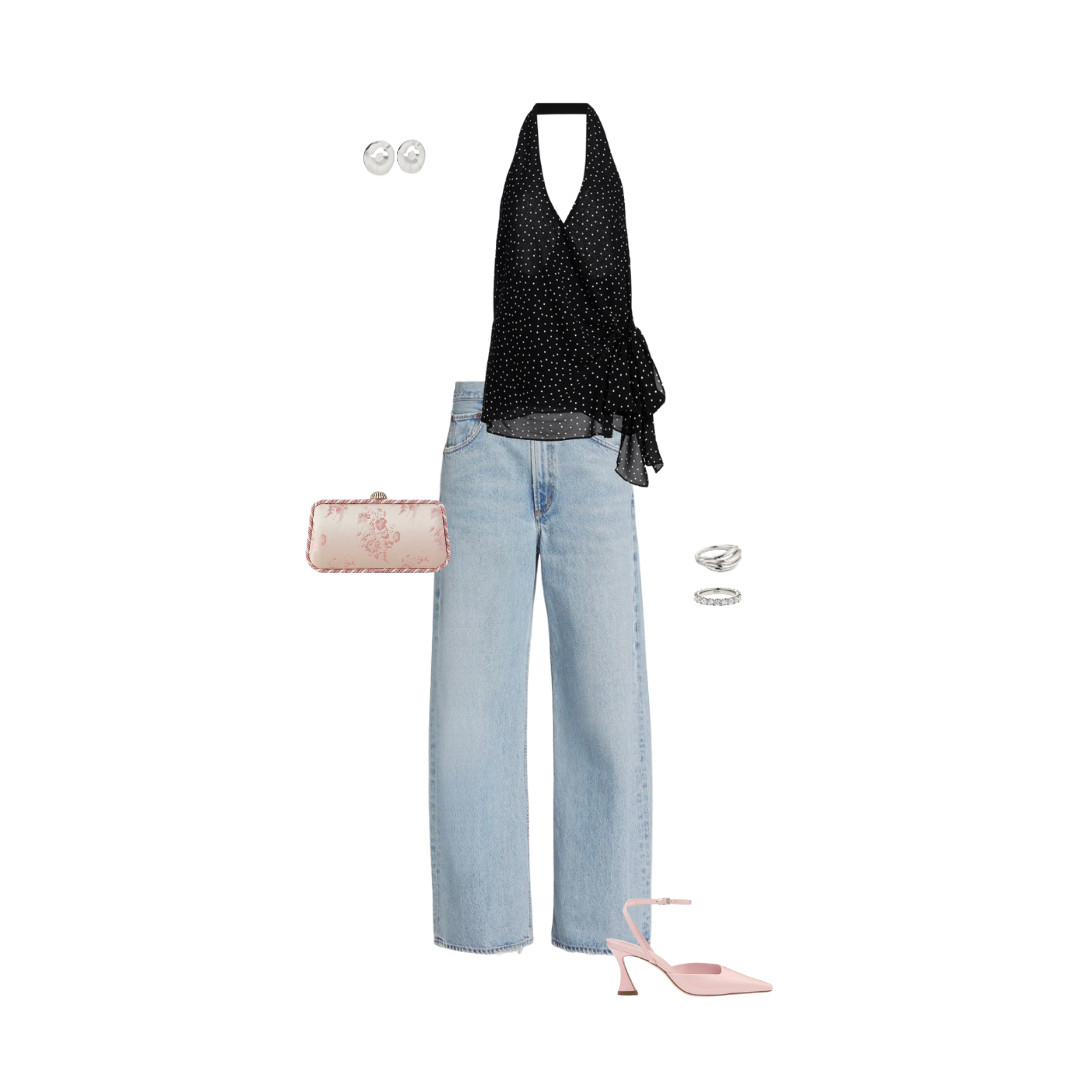 obsessed with this spring outfit idea! Polka dot halter neck + baby pink accessories 

 #LTKValentine #LTKootd