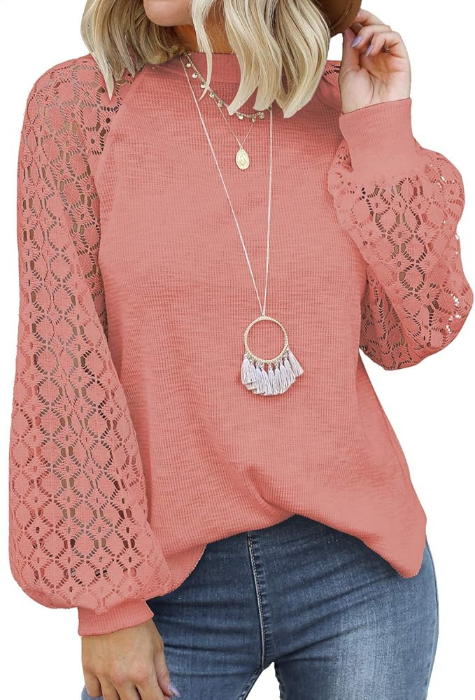 MIHOLL Women’s Long Sleeve Tops Lace Casual Loose Blouses T Shirts | Amazon (US)