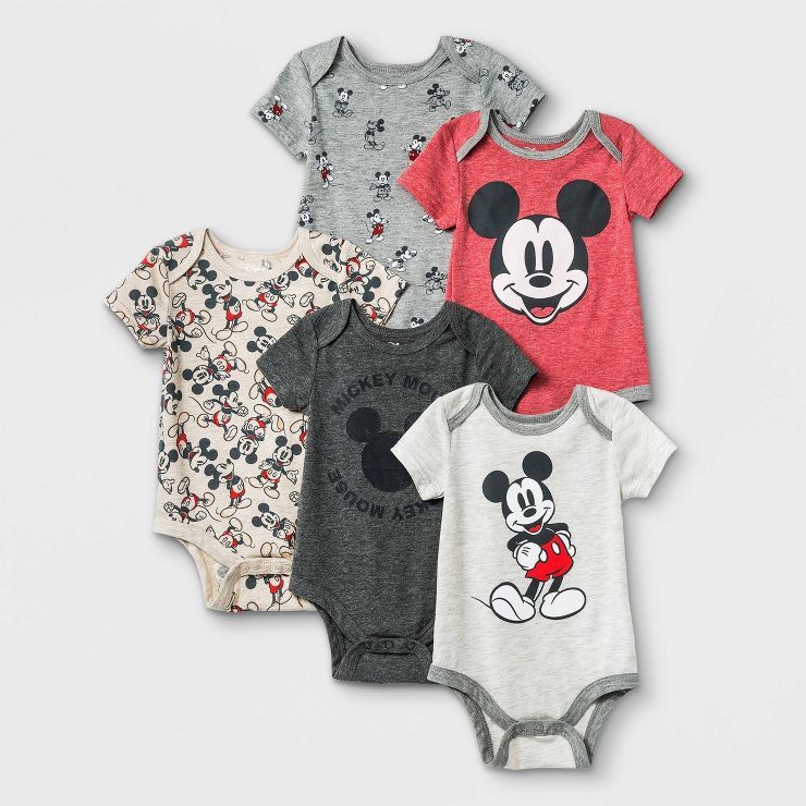 Baby Boys' 5pk Mickey Mouse Knit Short Sleeve Bodysuit | Target