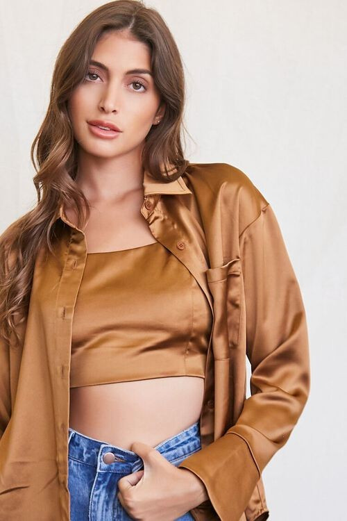 Satin Cropped Cami & Shirt Set | Forever 21 (US)