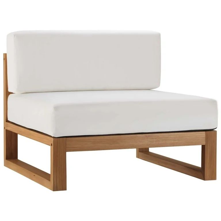 Modway Upland Modern Solid Teak Wood Outdoor Armless Chair in Natural/White | Walmart (US)