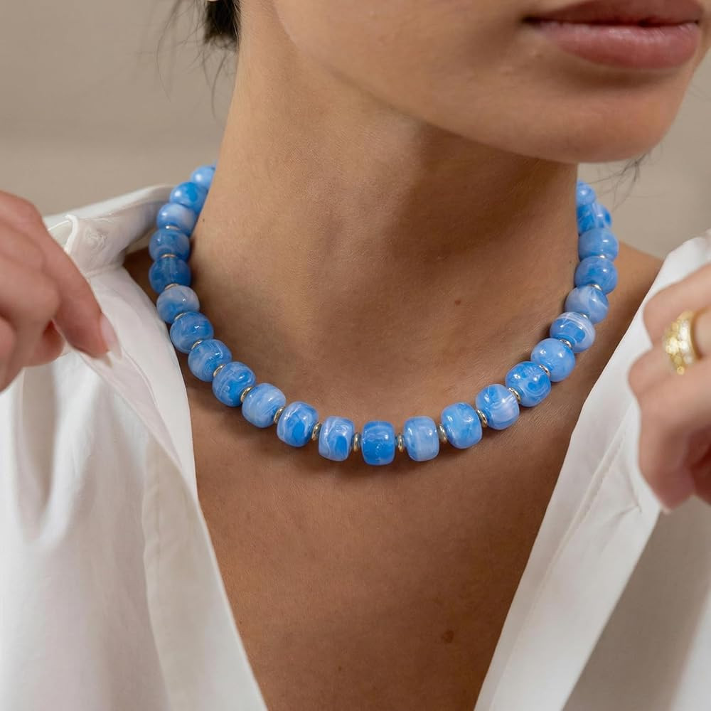 Amazon.com: HolidayQbee Beaded Necklace for Women Boho Bead Chunky Necklace Big Bead Statement Ne... | Amazon (US)