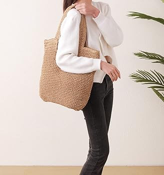 Beach Bags for Women - Summer Soft Large Woven Shoulder Purse Handbag, Beach Tote Straw Bag for S... | Amazon (US)