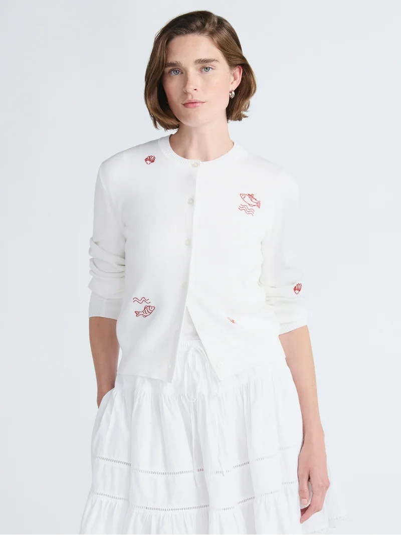 Free Assembly Women's and Women's Plus Embroidered Shrunken Cardigan Sweater, Sizes XS-4X | Walmart (US)