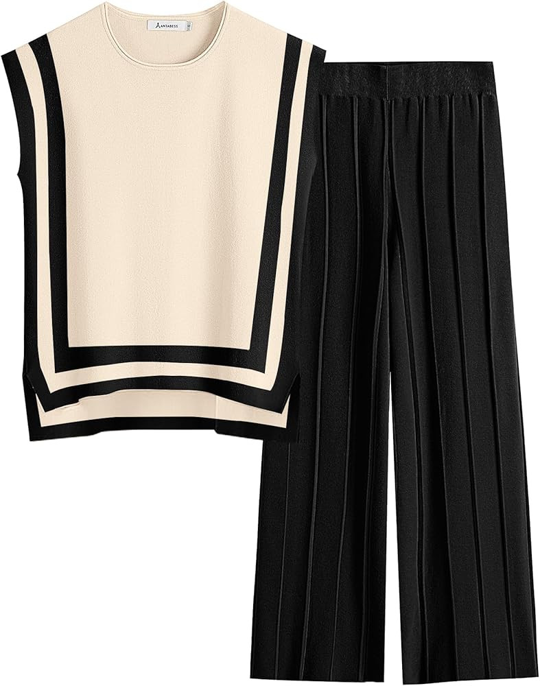 ANRABESS Women 2 Piece Outfits Casual Summer Sleeveless Tops Knit Pants Sweater Lounge Matching S... | Amazon (US)