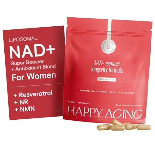 Happy Aging Essential Longevity Formula, NAD+ Super Booster with NR, NMNH & Liposomal β-NAD+, Organic Antioxidant Superfruit Blend for Cellular Energy, Skin Hydration & Daily Vitality, 30 Capsules | Amazon (US)