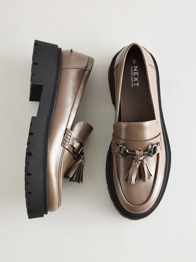 Mocha Brown Forever Comfort Chunky Platform Tassel Loafers | Next US