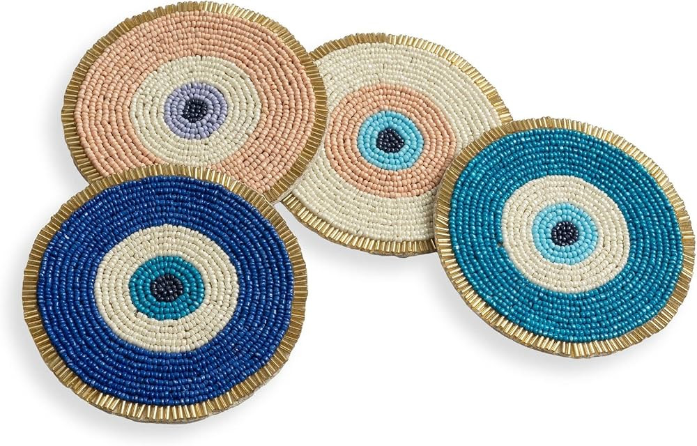 Folkulture Beaded Coasters for Drinks | Set of 4 (4") Round Decorative Bar Coasters for Table Dé... | Amazon (US)