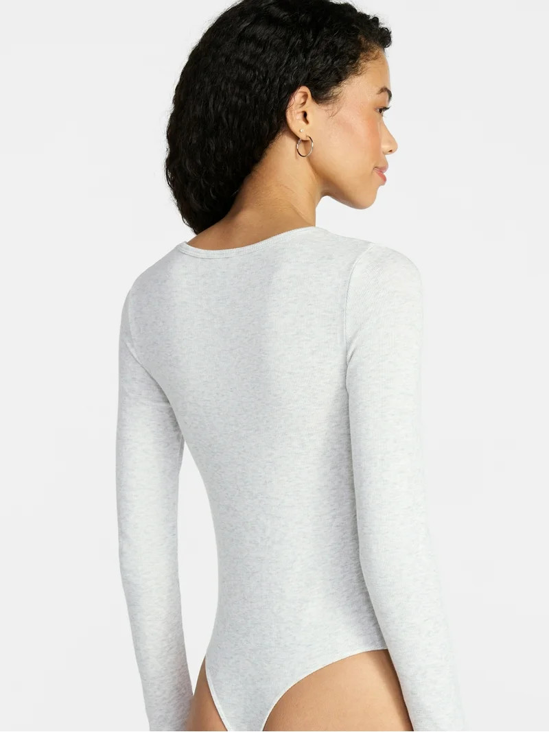 No Boundaries Seamless Scoop Neck Bodysuit with Long Sleeves, Women's XXS-XXL | Walmart (US)