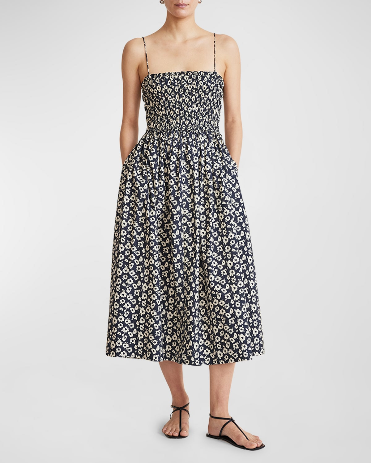 Porta Smocked Spaghetti-Strap Midi Dress | Neiman Marcus