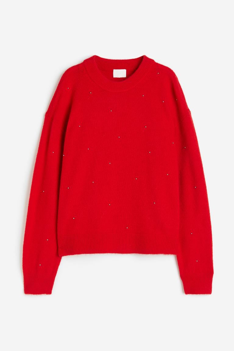 Beaded Sweater - Red/beads - Ladies | H&M US | H&M (US + CA)