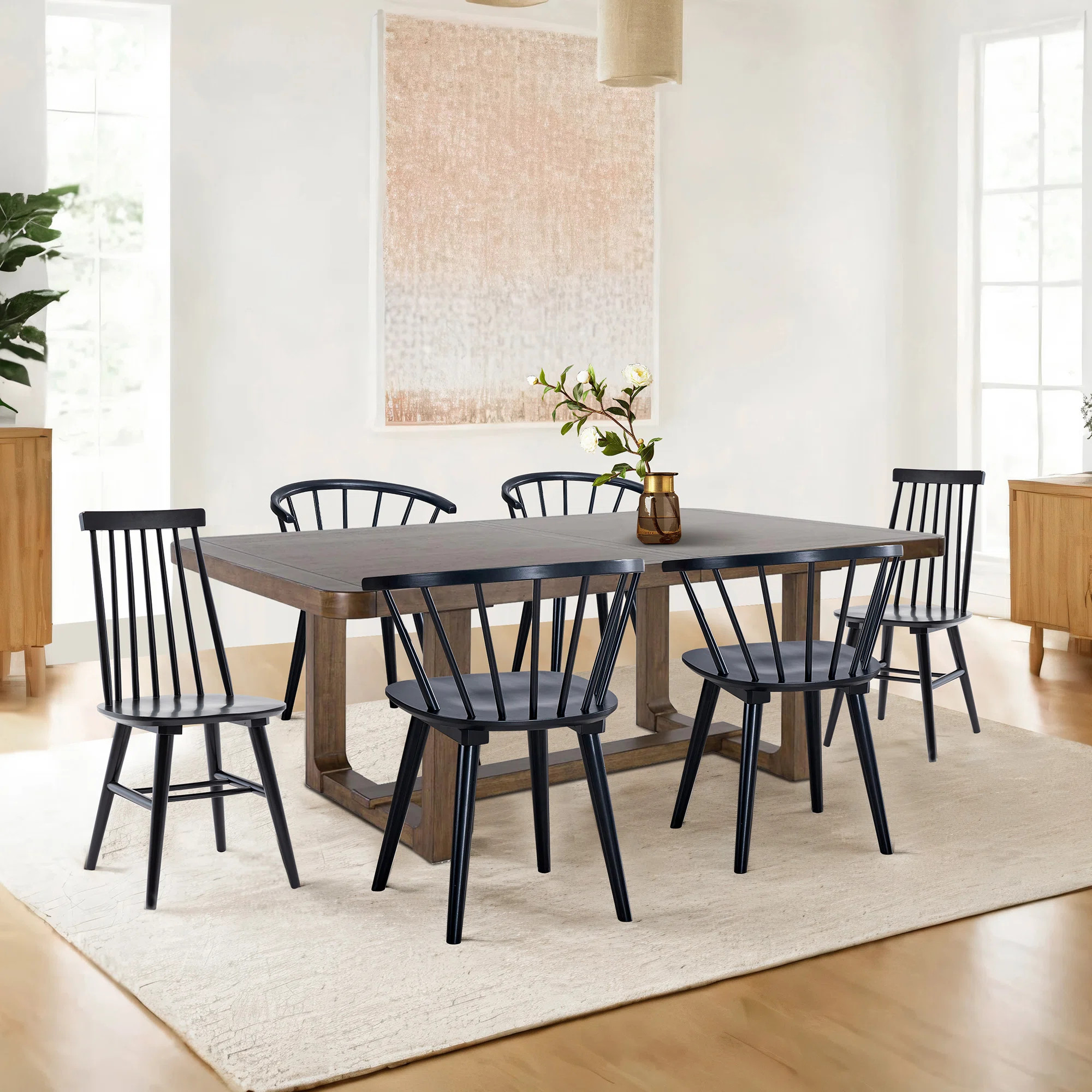 Black Modern Rustic Style Spindle-Back Dining Chairs In Solid Wood | Wayfair North America