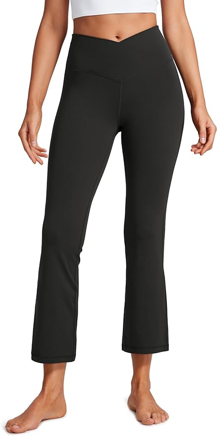 CRZ YOGA Womens Butterluxe Crossover Flare Capris Leggings 25.6" - High Waist V Cross Bootcut Lou... | Amazon (US)
