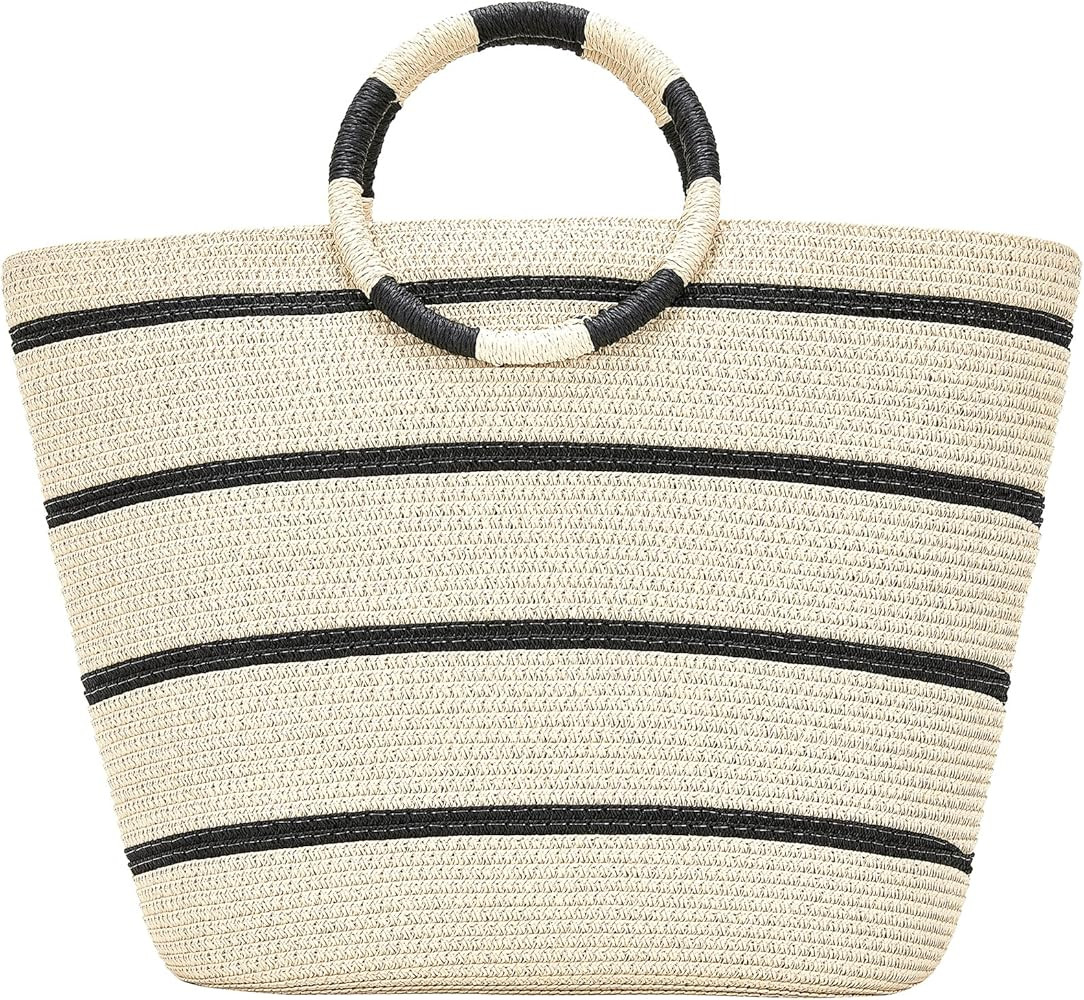 Beach Bags for Women Straw Tote Bag Summer Beach Bag Large Woven Straw Bag for Beach Vacation Hol... | Amazon (US)