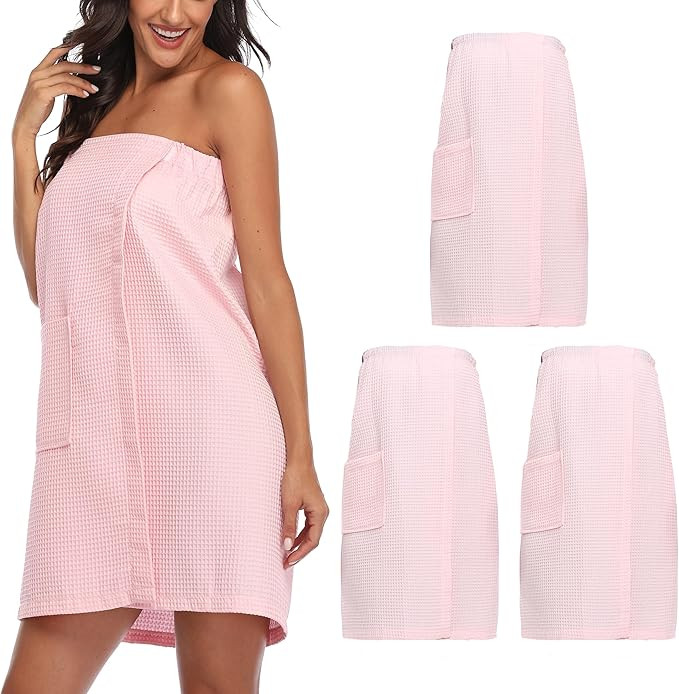 3 Pcs Towel Wrap for Women Lightweight Waffle Spa Bathrobe Cover Up Bath Shower Wraps with Adjust... | Amazon (US)